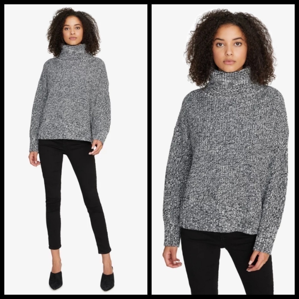 💕SANCTUARY💕 Cozy Roll Neck Marled Knit Sweater Heather Black Small S NW
